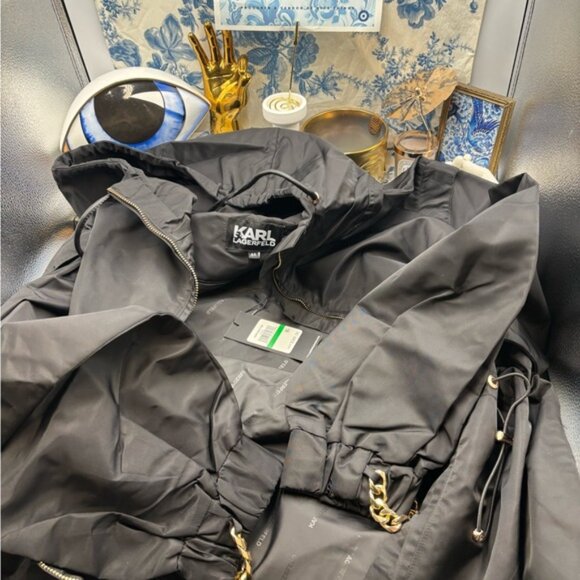 🆕 KARL LAGERFELD 🧿 NWT Black Nylon Jacket, Removable Sleeves, Sz 44 US 12 - Picture 16 of 16